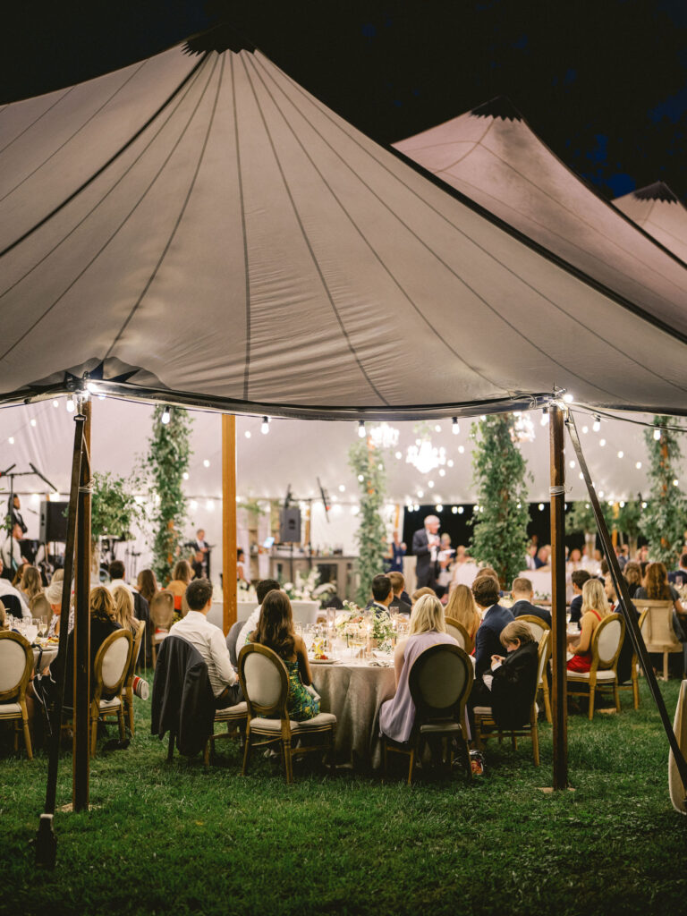 sailcloth tented wedding at night in baltimore city cylburn arboretum 