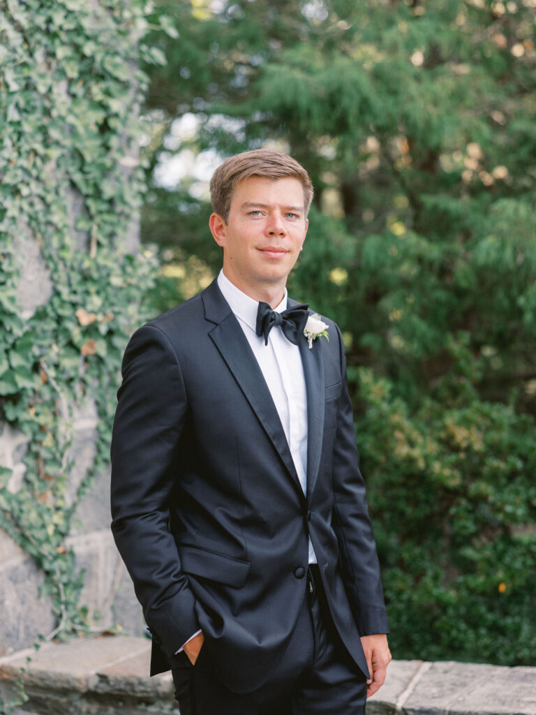 groom in tuxedo portrait 