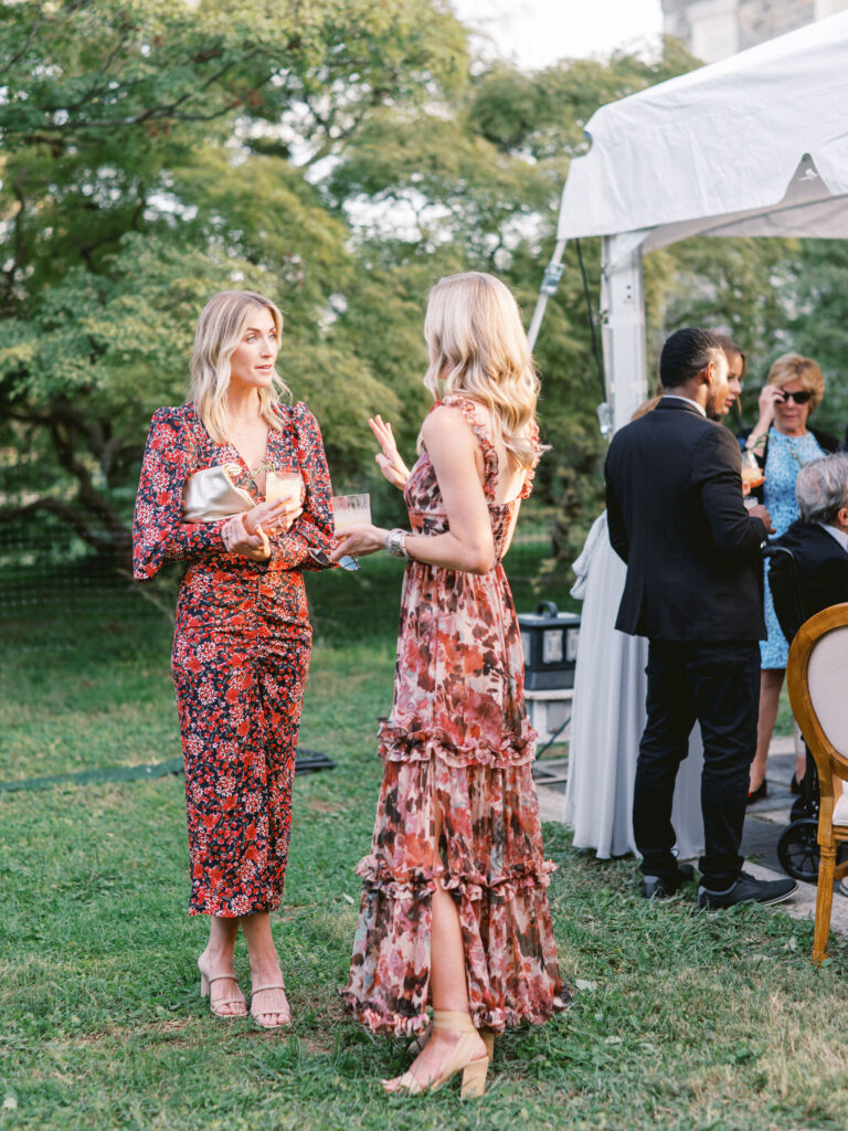 wedding guests in floral dresses 