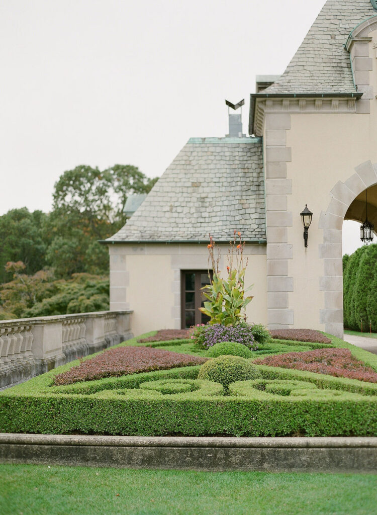 detail of manicured gardens at oheka castle long island ny 