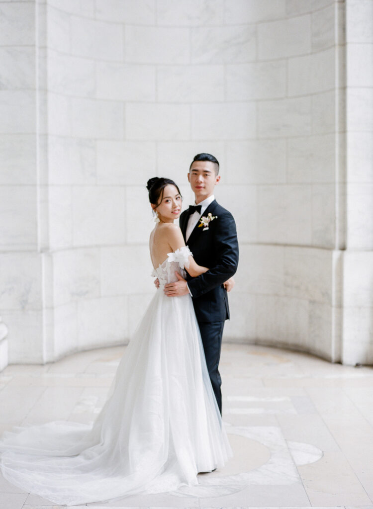 bride and groom in wedding day portrait by stetten wilson photography 