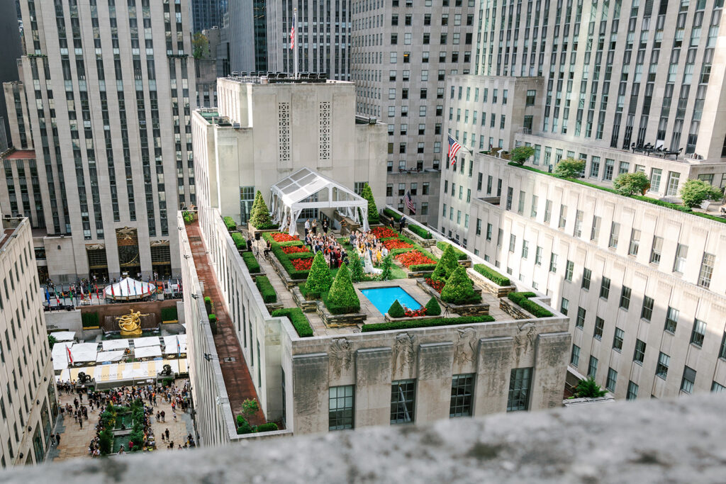 aerial view of 620 loft and garden wedding venue in midtown manhattan new york city 