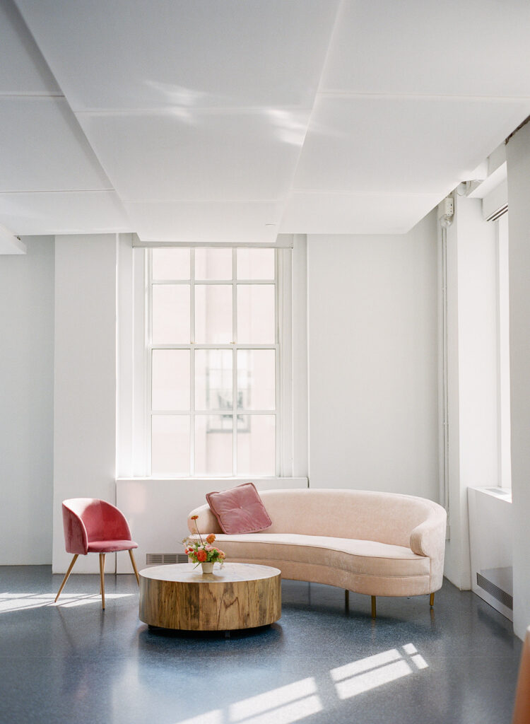 modern blush wedding furniture lounge vignette from patina vintage rentals 